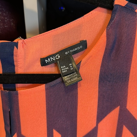 Mango black/orange/purple print back zipper/button closure cap sleeve dress S - Picture 2 of 3